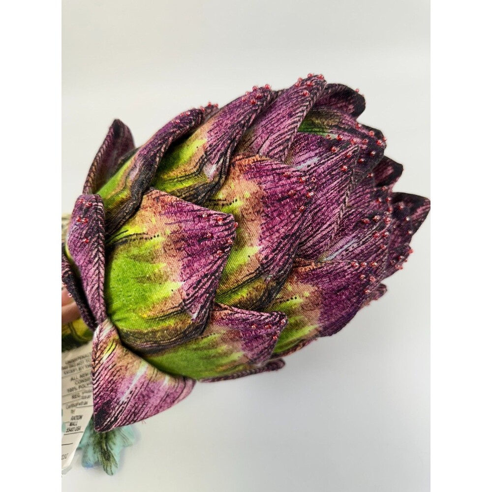 John Derian Artichoke Pillow Purple Green Leaves Accent 8" x 15" New Tags - Picture 5 of 11